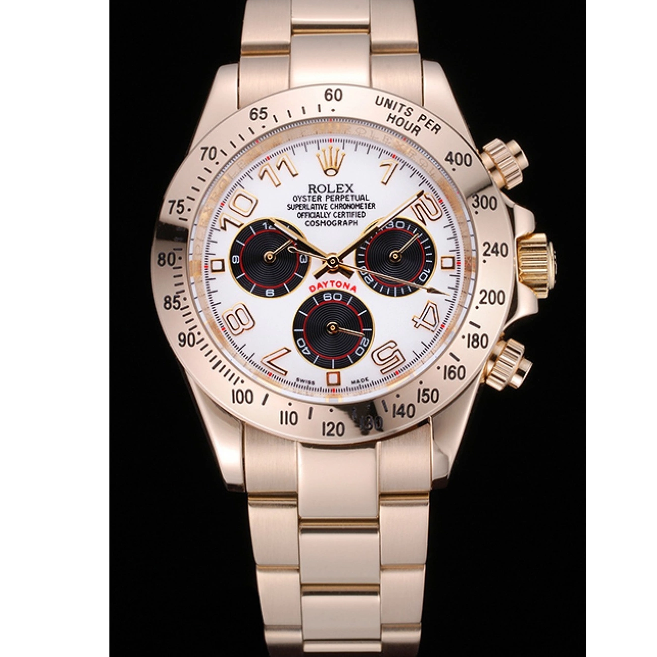 Good copy rolex watches White Rolex Black Daytona Cosmograph Gold 622548 Subdials with Bracelet 0520